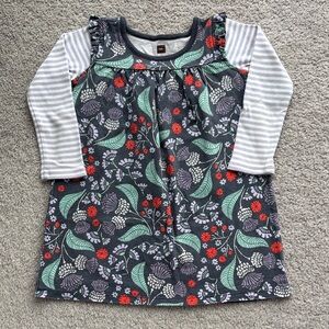 Tea Collection cotton long-sleeved dress - stripes and botanical print!